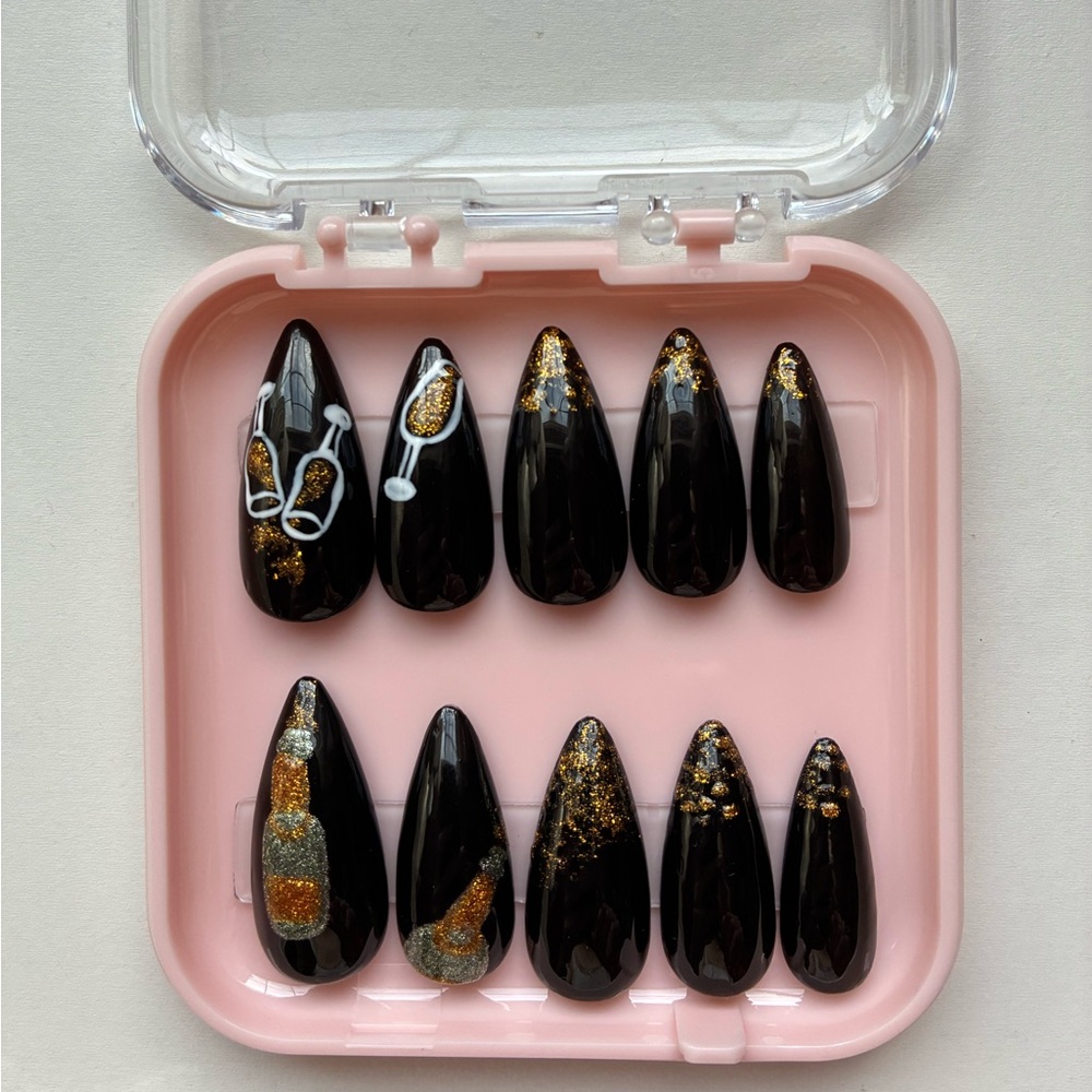 Spilled Champagne Press-On Nails- Hand Painted - Picture 1 of 5